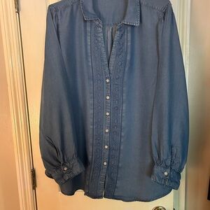 Torrid Blue Buttoned Relaxed Top with Notched Collar
